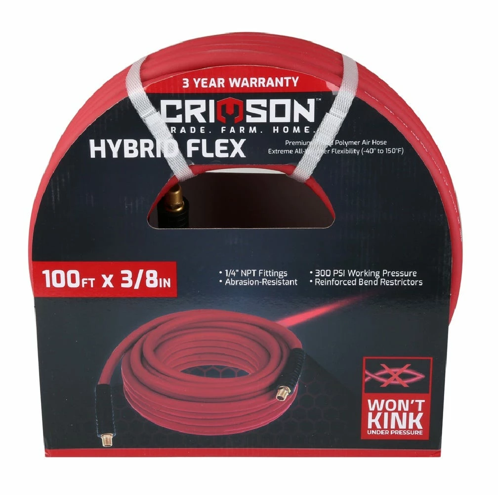 Crimson Force Air Hose Hybird Flex 3/8" x 100' - RKF-89-890-0204-49633 - Air Compressor Accessories